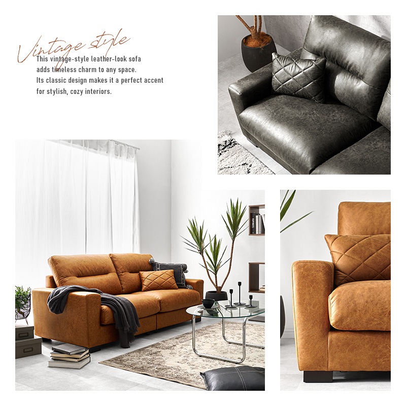 ヴィンテージレザー調ソファー/セパレートソファー 3人掛け 幅180cm