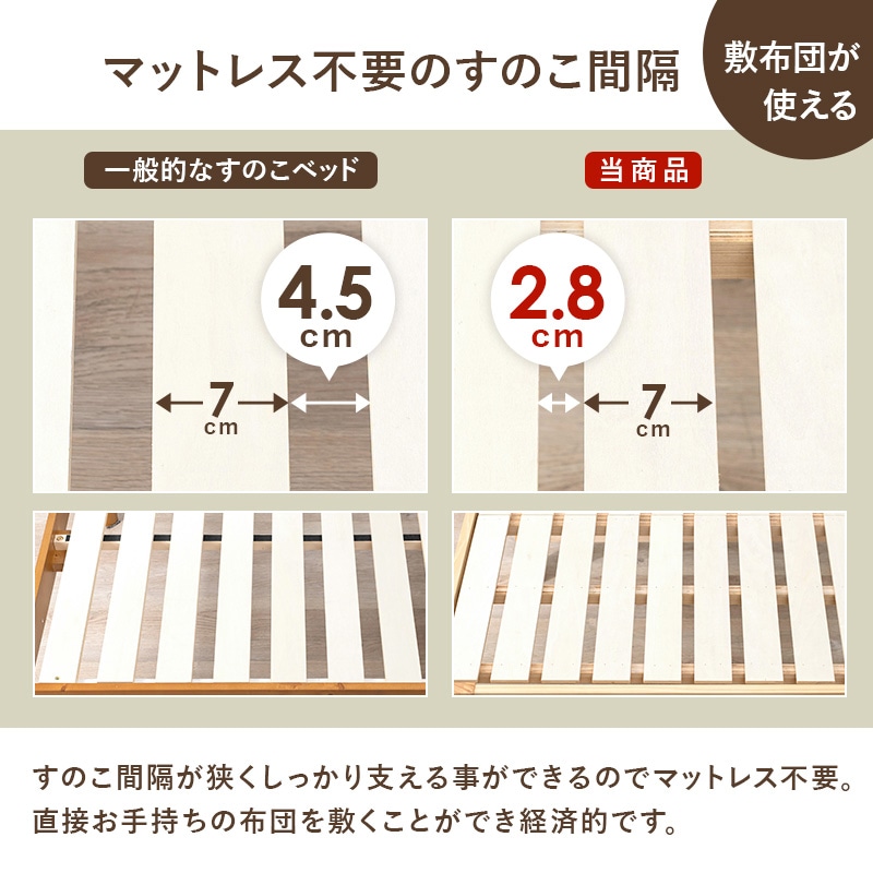 カントリー調 引き出し付き天然木すのこベッド SD(セミダブル) /ボンネルコイルマットレス付き 宮棚付き 大容量ベッド下収納 組立品 〔ベッドルーム〕