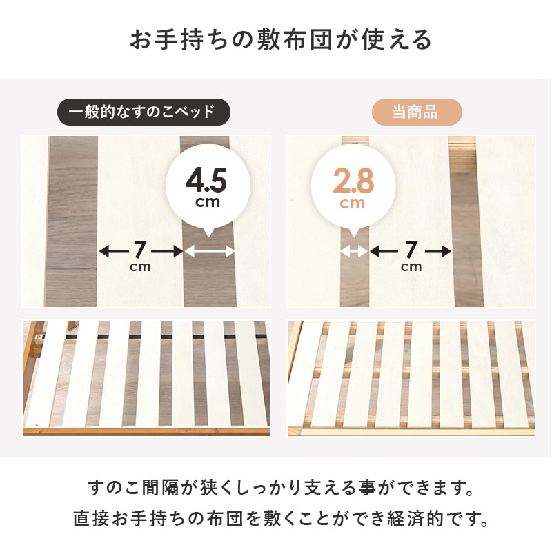 カントリー調 天然木のすのこベッド SD(セミダブル)/ボンネルコイルマットレス付 ミドルベッド 3段階高さ調整可能 コンセント付 大容量ベッド下収納 組立品 〔ベッドルーム〕