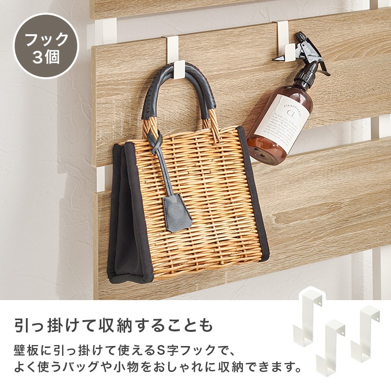 突っ張りラック ミラー付き 幅60cm×奥行21.5×高さ200～265cm 棚板2枚付 アジャスター付 フック3個付 組立品 ドレッサー 玄関 リビング ダイニング