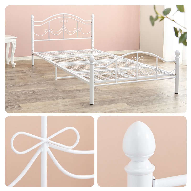 フェミニン調 シングルベッド (フレームのみ) スチールパイプ 高さ調整
