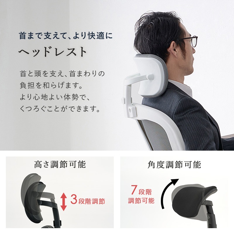 メッシュ生地の高機能オフィスチェア/多機能デスクチェア ヘッドレスト付き 跳ね上げアーム ロッキング機能 ランバーサポート キャスター付き 組立品