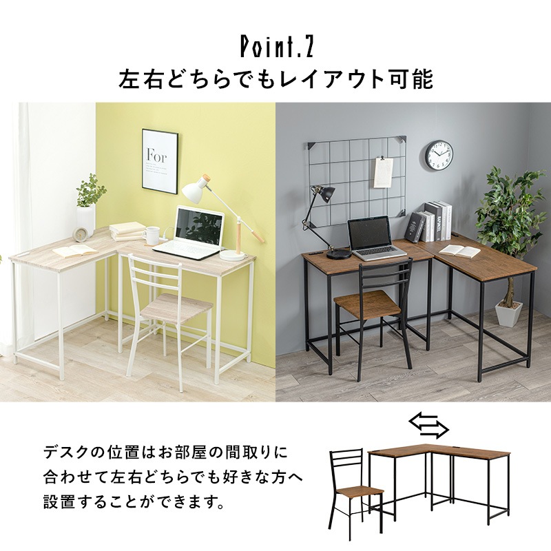 コーナーデスク チェア デスクセット マルチデスク 収納付き 家具 L045 シンプルなデザインのコーナーデスク&チェアセット デスク 2口