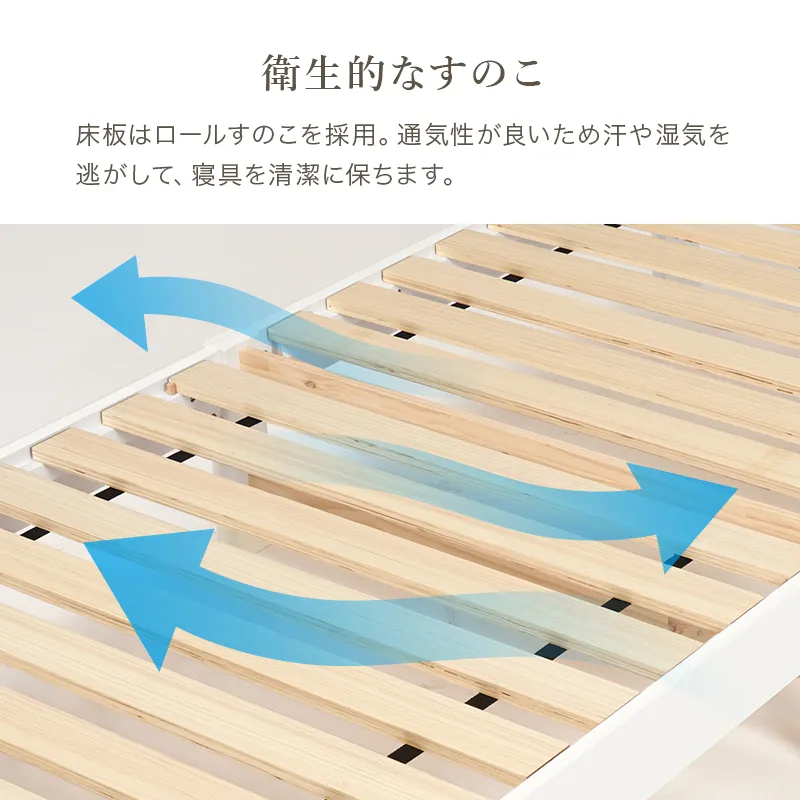 すのこベッド シングル フレームのみ ホワイト 引出し収納2杯付き 工具