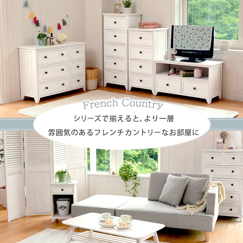 カントリー調 テレビ台/テレビボード 【幅94cm】 シャビーホワイト 天然木 軽量 【完成品】