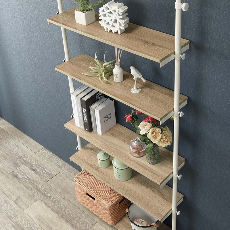 突っ張りラック/オープンラック  幅70cm 棚板5枚 スチール シェルフ フリーラック 省スペース 組立品 〔リビング〕