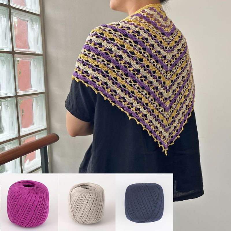 【Keitoキット】ケーブル5で編むかぎ針編みの三角ショール（クラシック） 