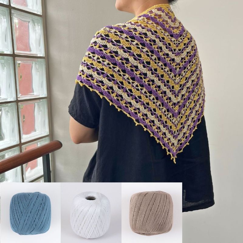 【Keitoキット】ケーブル5で編むかぎ針編みの三角ショール（ナチュラル）