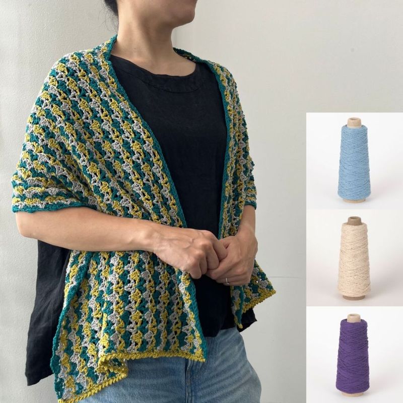 【Keitoキット】わたかみりりりの横編みショール（ホンムラサキ、ミソラ、ウノハナ）