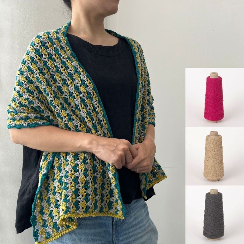 【Keitoキット】わたかみりりりの横編みショール（スミガミ、ツツジ、アマイロ））