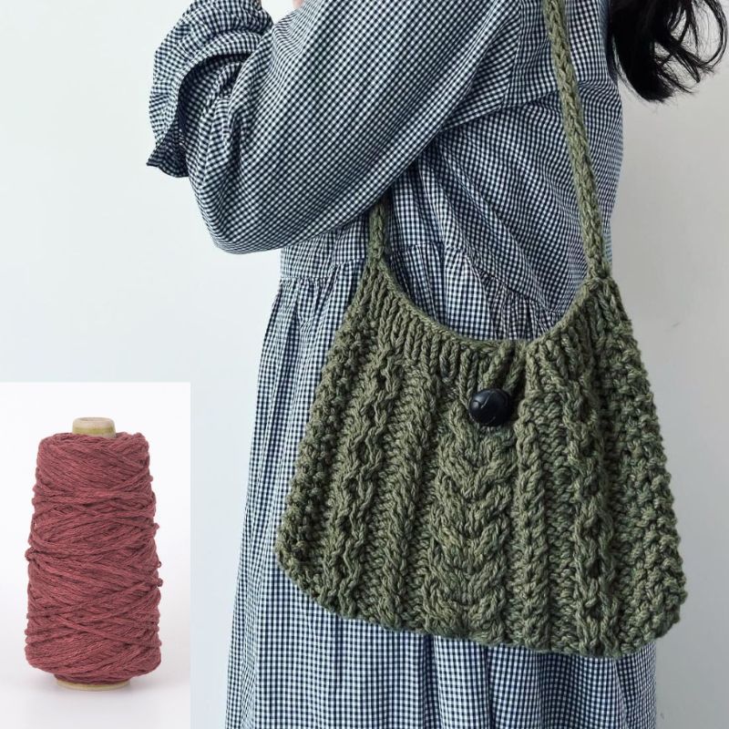 【Keitoキット】フェアリーフロスの縄編みバッグ（バーガンディ）