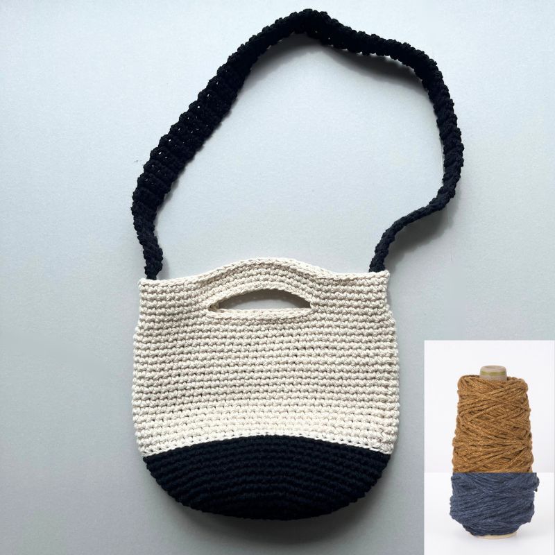 【Keitoキット】フェアリーフロスの丸底バッグ（インディゴ×マスタード）