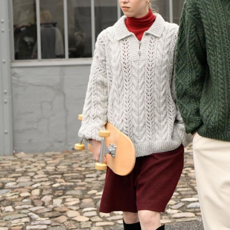 【糸セット】「毛糸だま2025冬」P.12グレーのアランセーター（Lサイズ）