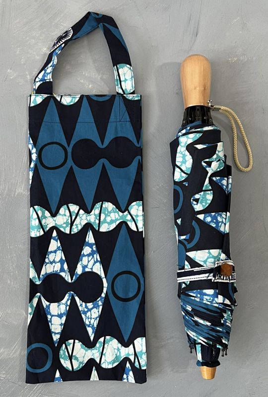 折りたたみ傘（晴雨兼用）50cm  幾何学  ブルーベース