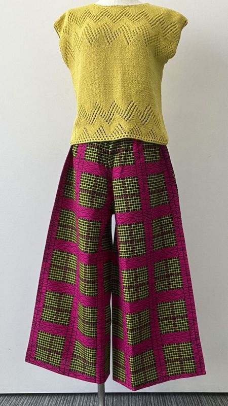 ワイドパンツ88cm  ピンク格子柄