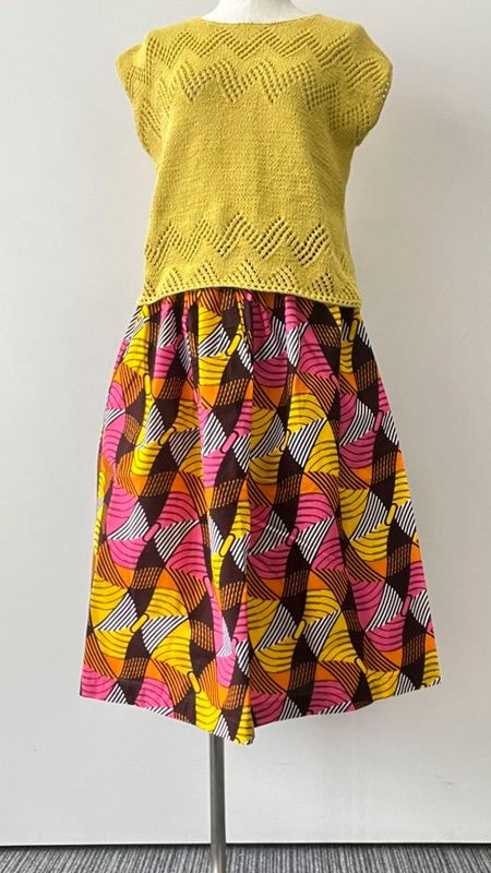 ギャザースカート80cm  幾何学  ピンクベース