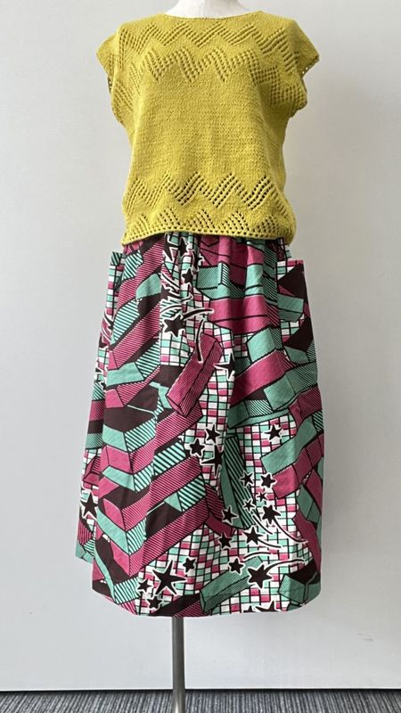 ギャザースカート80cm  流れ星  サーモンピンク×グリーン