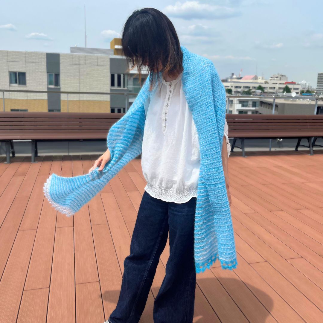 【Keitoキット】アフガン編みのモヘアストール(09375、30792)