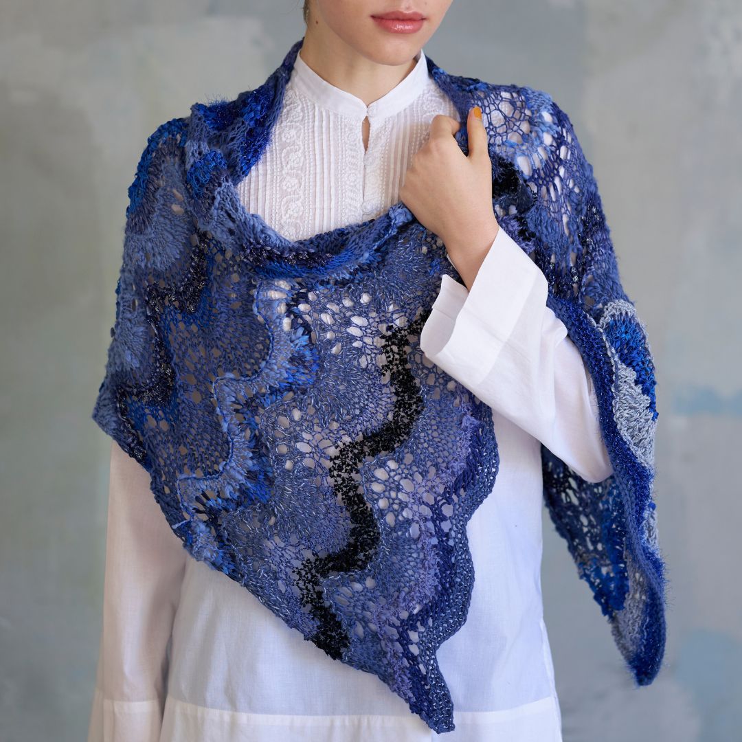 【キット】「毛糸だま2023夏」ウェーブレースショール（サンプルカラー）