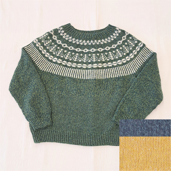 【Keitoキット】「丸ヨークのあったかセーター」（05キ×07ブルー）