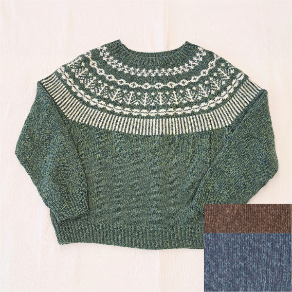 【Keitoキット】「丸ヨークのあったかセーター」（07ブルー×03チャ）