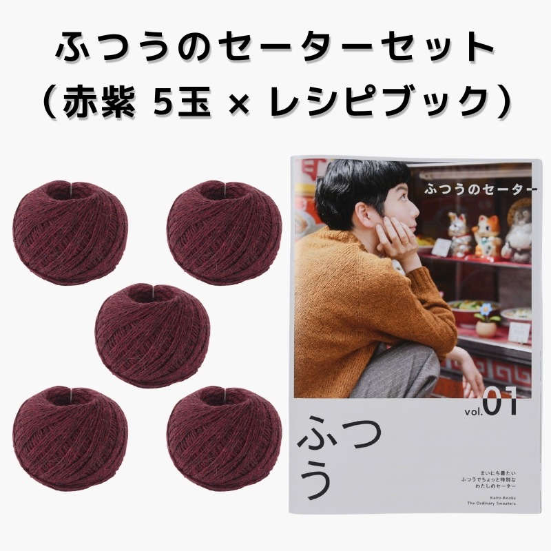 【15%OFF】ふつうのセーターセット（赤紫 5玉 × レシピブック）
