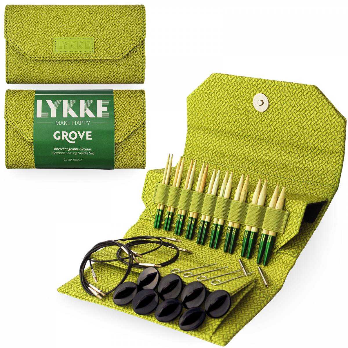 【送料無料】LYKKE 付け替え輪針セット Grove　Green Basketweave　3.5インチ　コード回転式