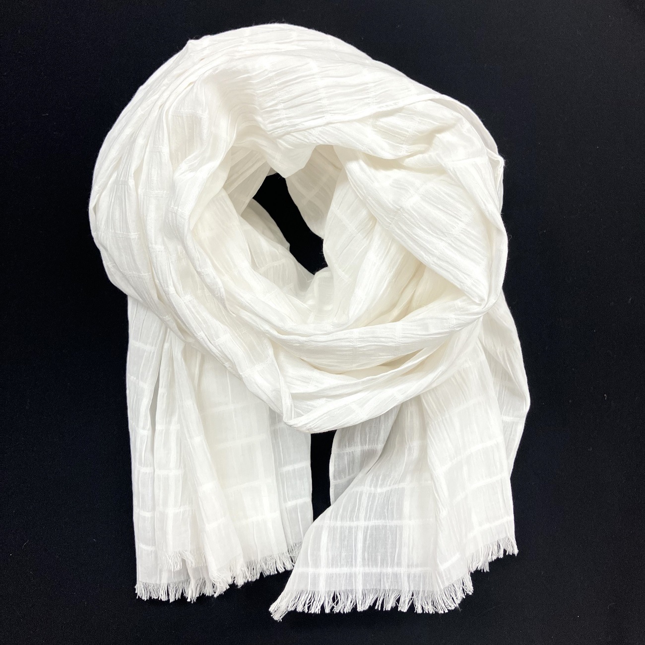 【SALE 20%off！】87.木綿シボ格子ストール　木綿100％