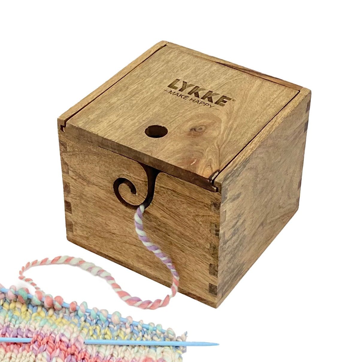 在庫限り30%off】LYKKE 木製ヤーンボックス Mango Wood 袋つき