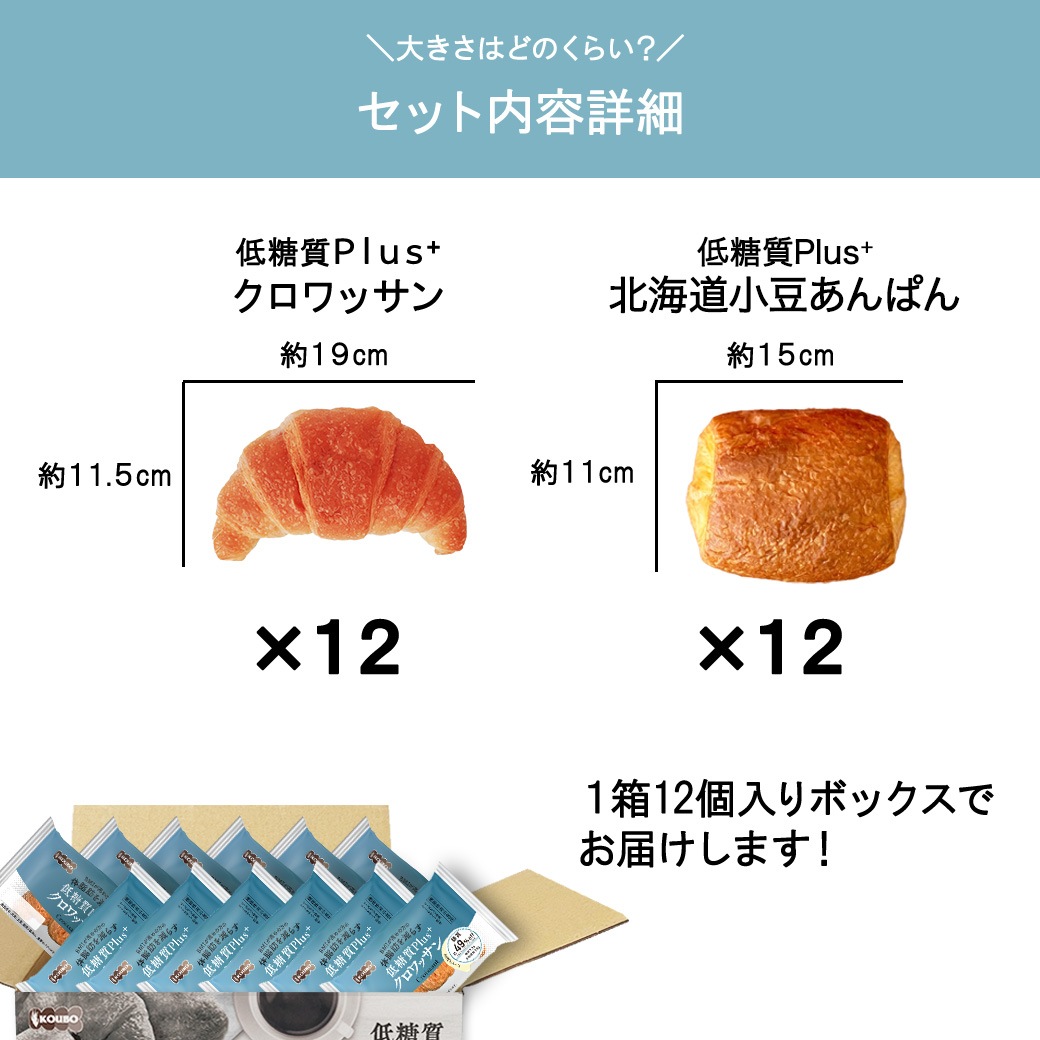 【機能性表示食品】低糖質Plus クロワッサン＋北海道小豆あんぱんセット 24個入り