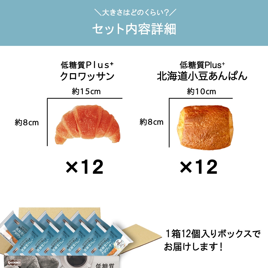 【機能性表示食品】低糖質Plus クロワッサン＋北海道小豆あんぱんセット 24個入り