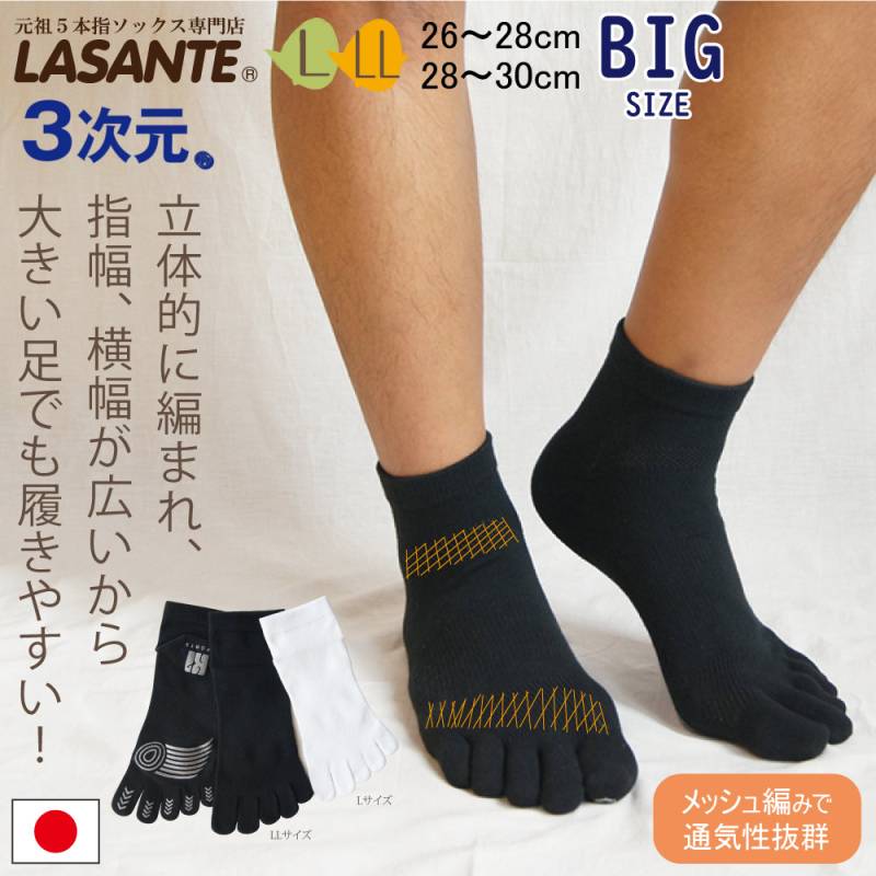 3次元スポーツベーシックショート 5本指ソックス スベリ止め付 L/LL 【30342】