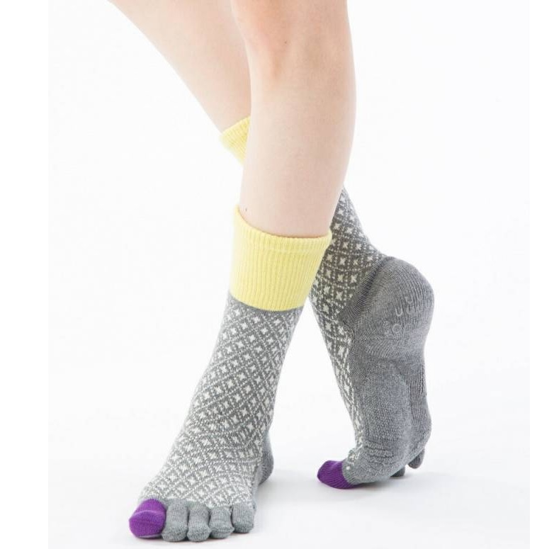 5本指ソックス Foot arch バイヤスダイヤ   ハイクルー   [130166]23-25cm ベーシックエアークッション knitido+ ニッティドプラス ヨガ ピラティス  オーガニックコットン