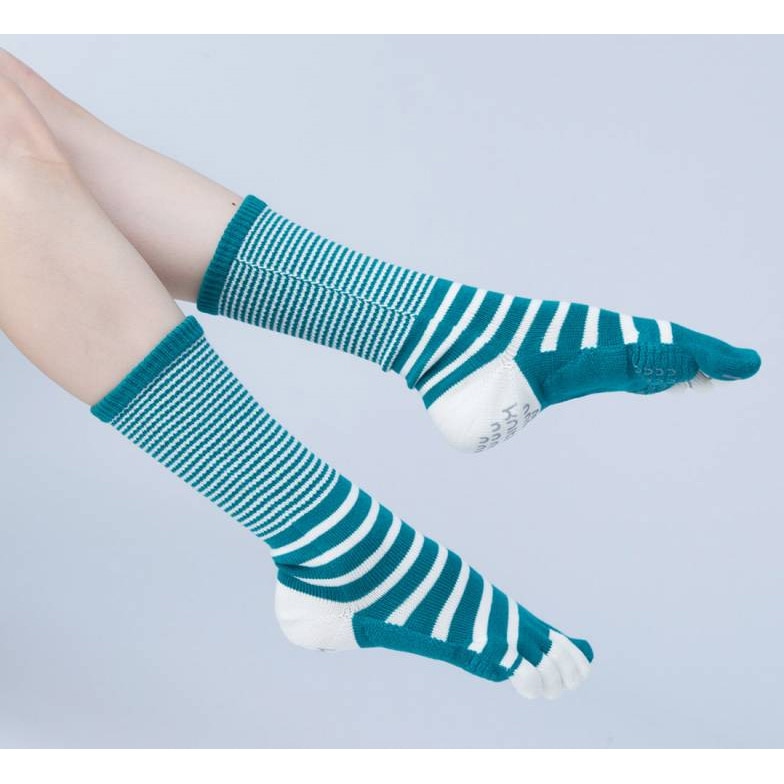 5本指ソックス Foot arch バイカラーボーダー   ハイクルー   [130116]23-25cm ベーシックエアークッション knitido+ ニッティドプラス ヨガ ピラティス  オーガニックコットン
