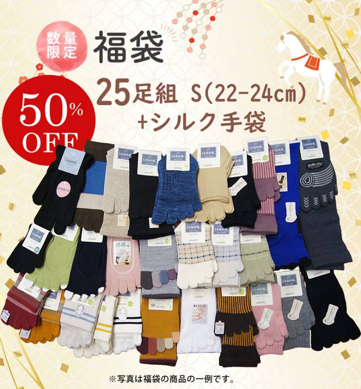 最大半額！ 5本指ソックス 福袋 6足組 15足組 25足組 送料無料 LASANTE S(22-24cm) 一年に一度のラサンテのお得な福袋