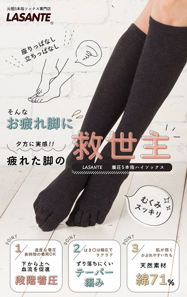 着圧5本指ハイソックス引き締めむくみ解消S(22-24cm)/M(24-26cm)/L(26-28cm)5本指ソックス【8810】レディースメンズ五本指ソックス靴下五本指靴下五本指医療看護ナース介護綿コットン22232425262728cm営業立ち仕事ビジネス仕事足スッキリ