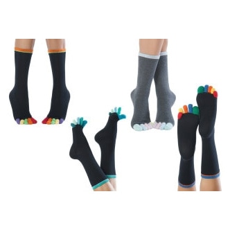 EU8305:指先マルチ5本指ソックスクルー丈(レインボー・カラフルな指先) 23-25cm 25-27cm 27-29cm