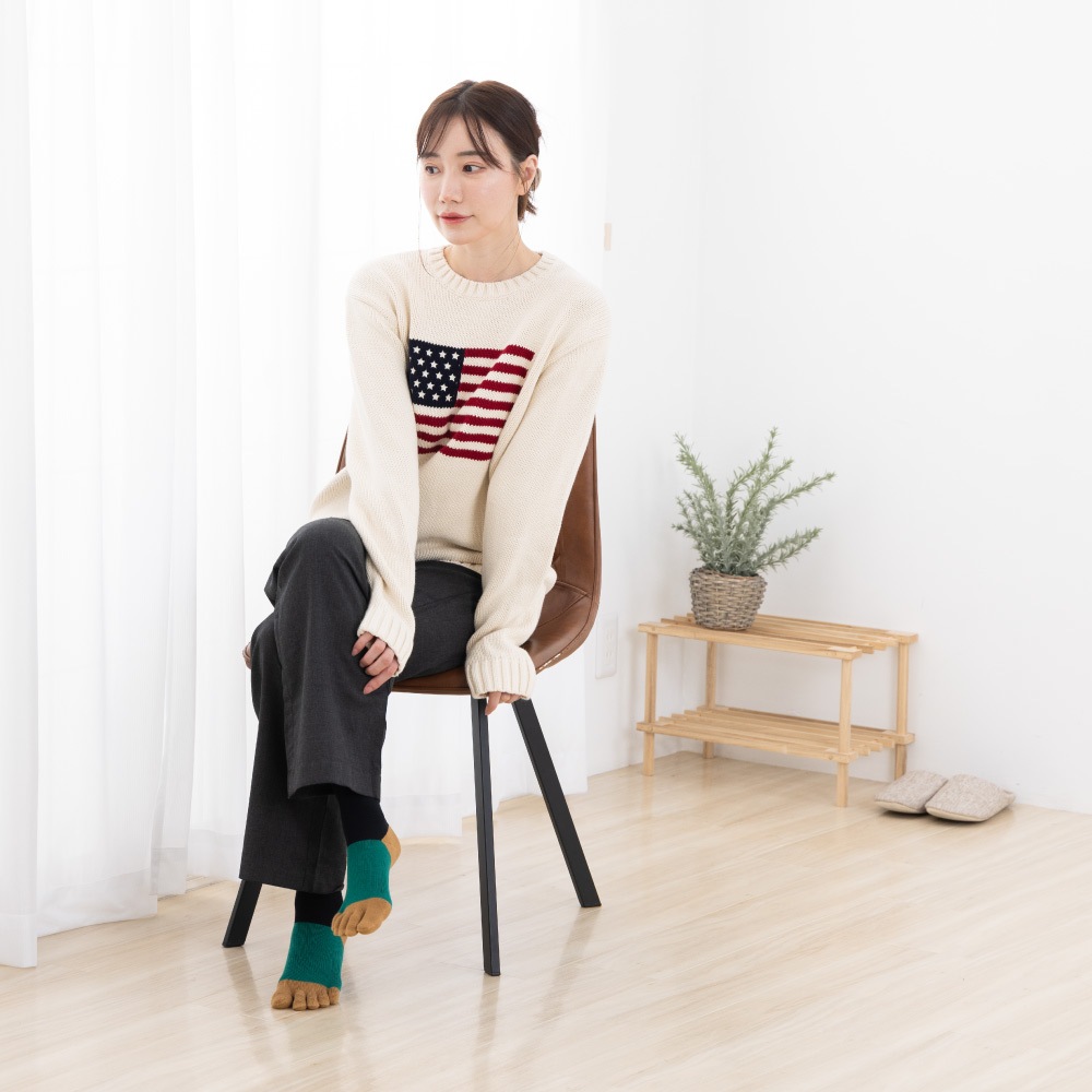 ユビラックス スリーカラーズ サポート  S(22-24cm) M(24-26cm)【10693】5本指ソックス 綿 日本製 外反母趾対策 サポート入り