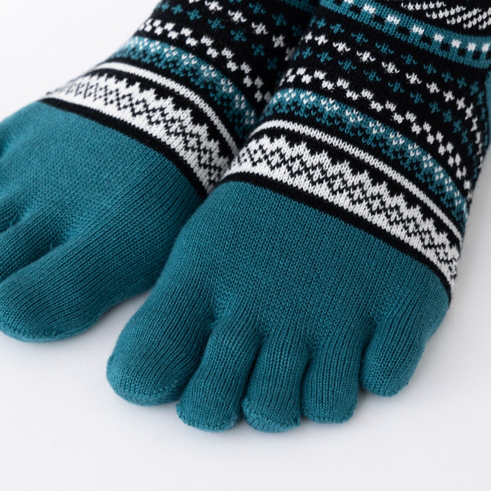 ジャカード ウール混 S(22-24cm) M(24-26cm) 【 40743 】 日本製 五本指靴下 五本指ソックス 5本指靴下 5本指ソックス レディース メンズ 暖かい クルー丈 保温 冷え取り