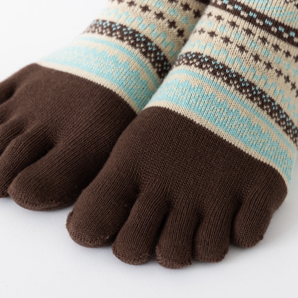 ジャカード ウール混 S(22-24cm) M(24-26cm) 【 40743 】 日本製 五本指靴下 五本指ソックス 5本指靴下 5本指ソックス レディース メンズ 暖かい クルー丈 保温 冷え取り