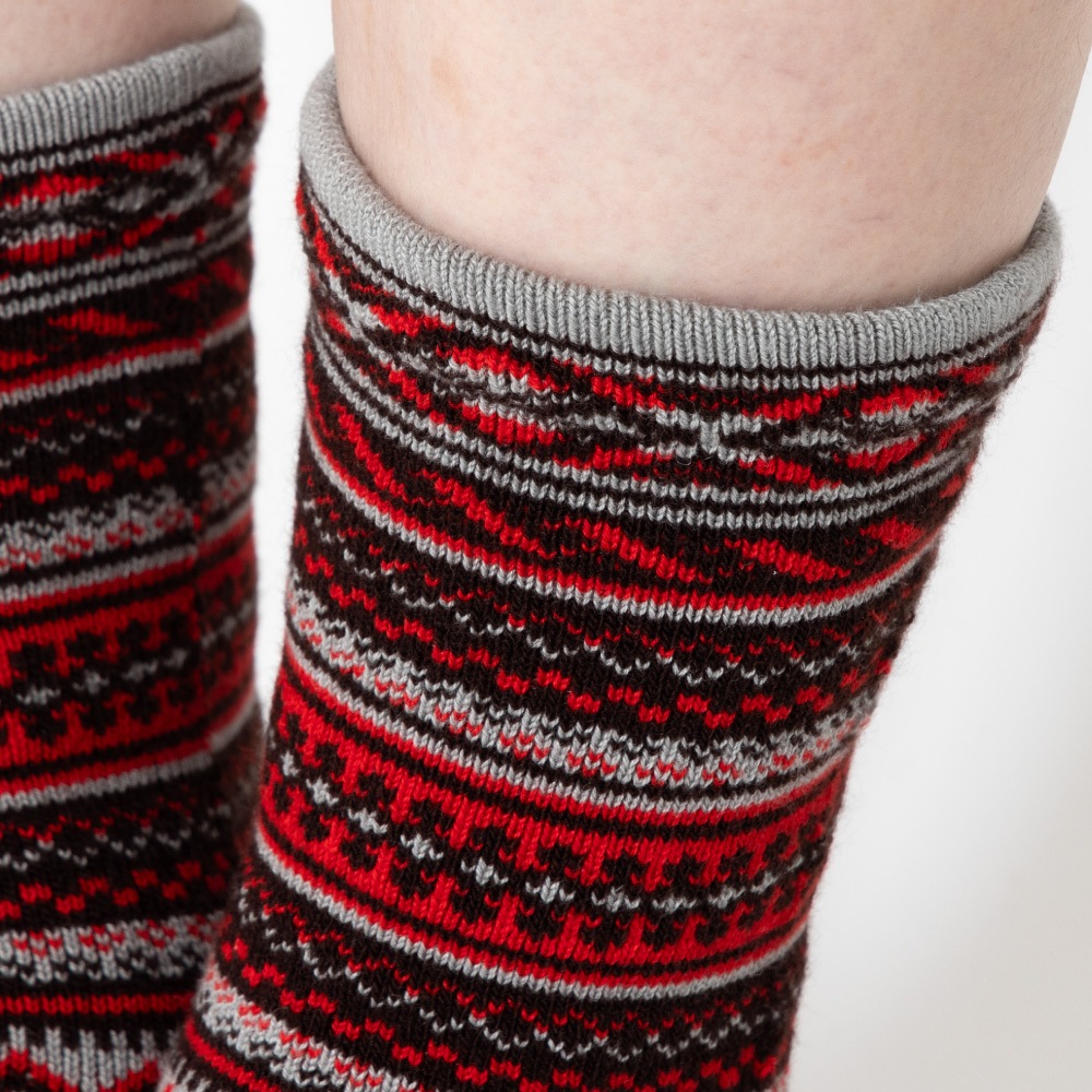 ジャカード ウール混 S(22-24cm) M(24-26cm) 【 40743 】 日本製 五本指靴下 五本指ソックス 5本指靴下 5本指ソックス レディース メンズ 暖かい クルー丈 保温 冷え取り