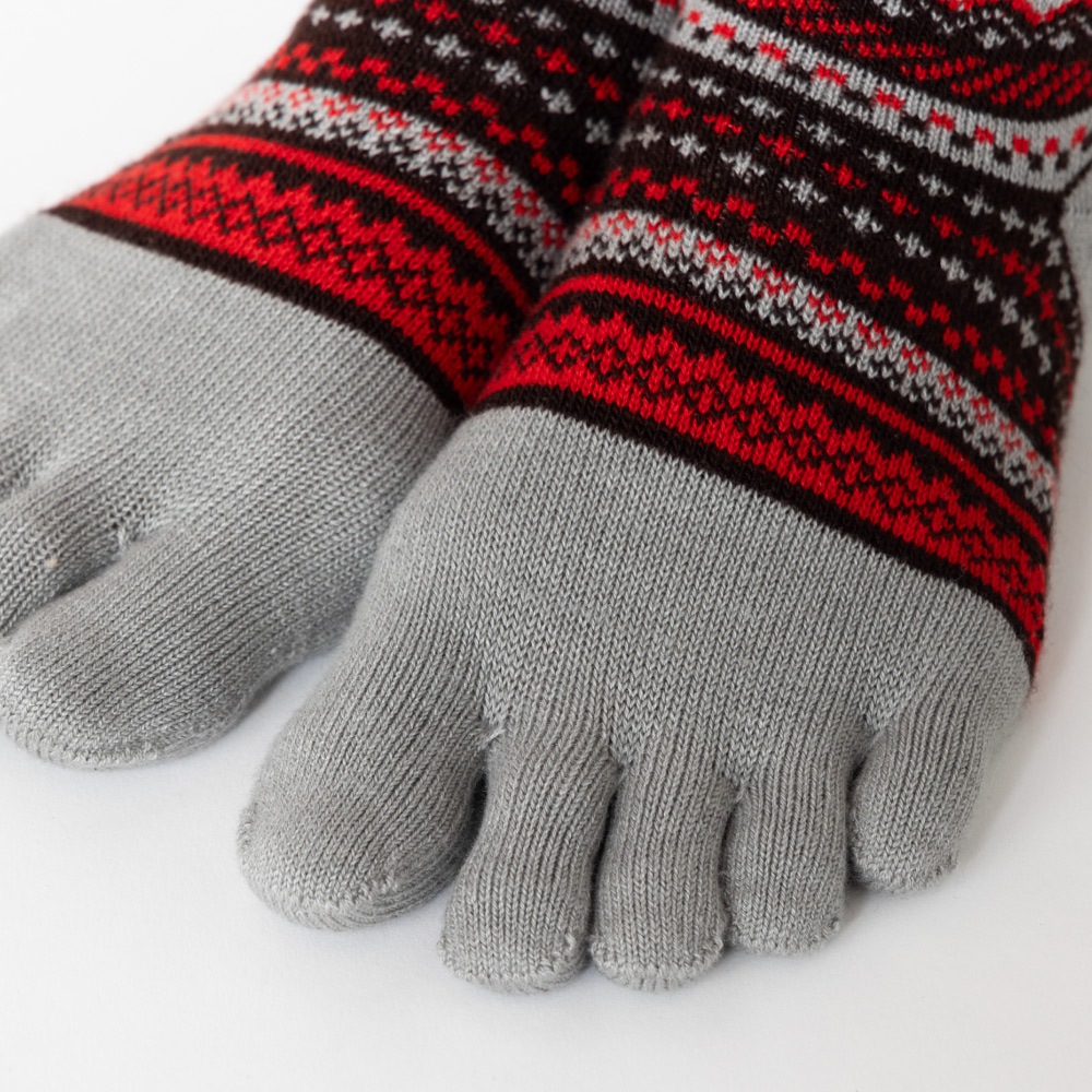 ジャカード ウール混 S(22-24cm) M(24-26cm) 【 40743 】 日本製 五本指靴下 五本指ソックス 5本指靴下 5本指ソックス レディース メンズ 暖かい クルー丈 保温 冷え取り