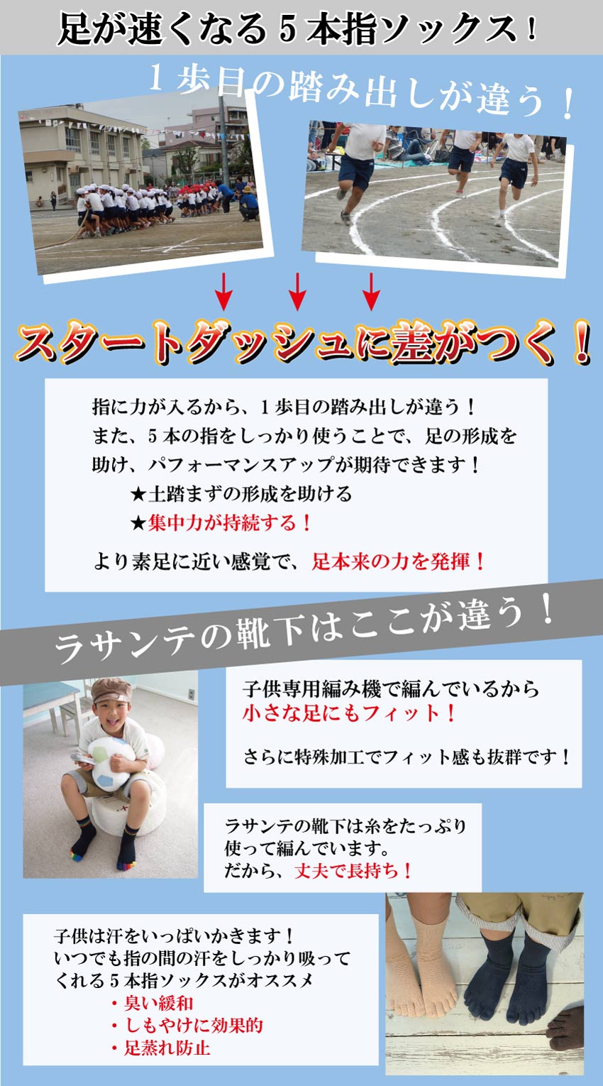 5本指ソックス(5本指靴下)虹KIDSキッズ【6130】(16-18cm)(19-21cm)