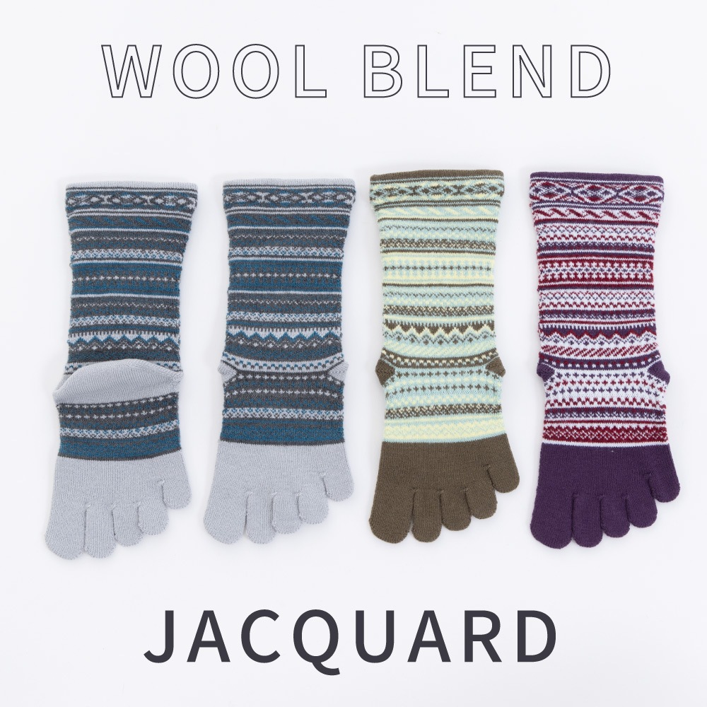 ジャカードウール混 S(22-24cm) M(24-26cm)【40893】日本製 五本指靴下 暖かい 冷え取り