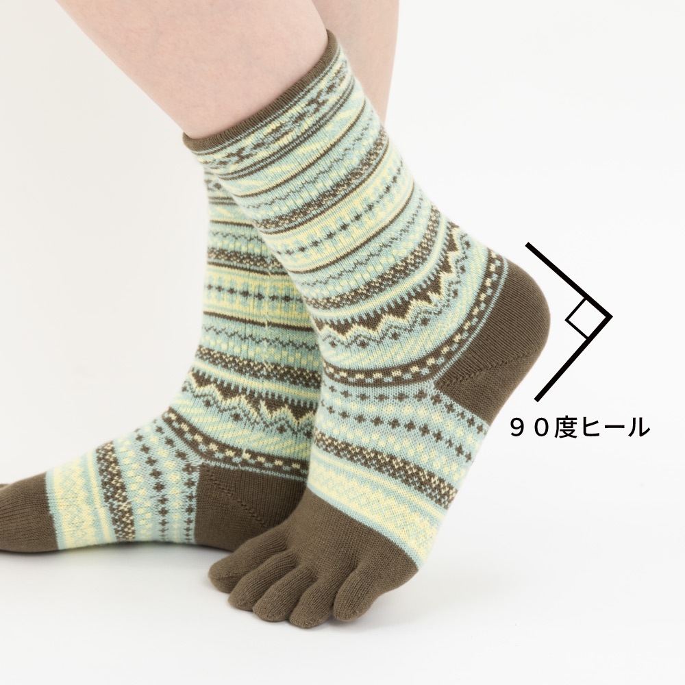 ジャカードウール混 S(22-24cm) M(24-26cm)【40893】日本製 五本指靴下 暖かい 冷え取り