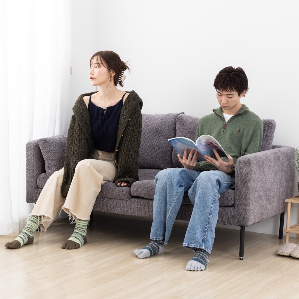 ジャカードウール混 S(22-24cm) M(24-26cm)【40893】日本製 五本指靴下 暖かい 冷え取り