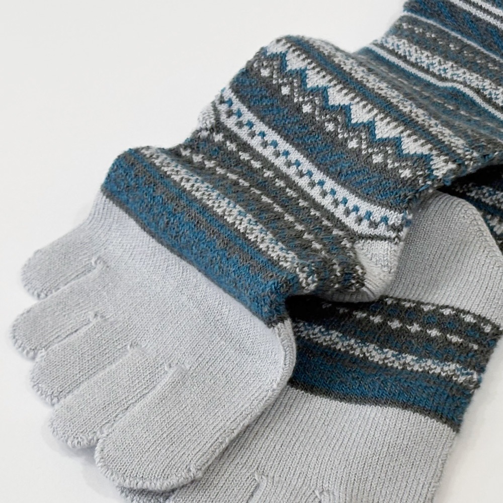 ジャカードウール混 S(22-24cm) M(24-26cm)【40893】日本製 五本指靴下 暖かい 冷え取り