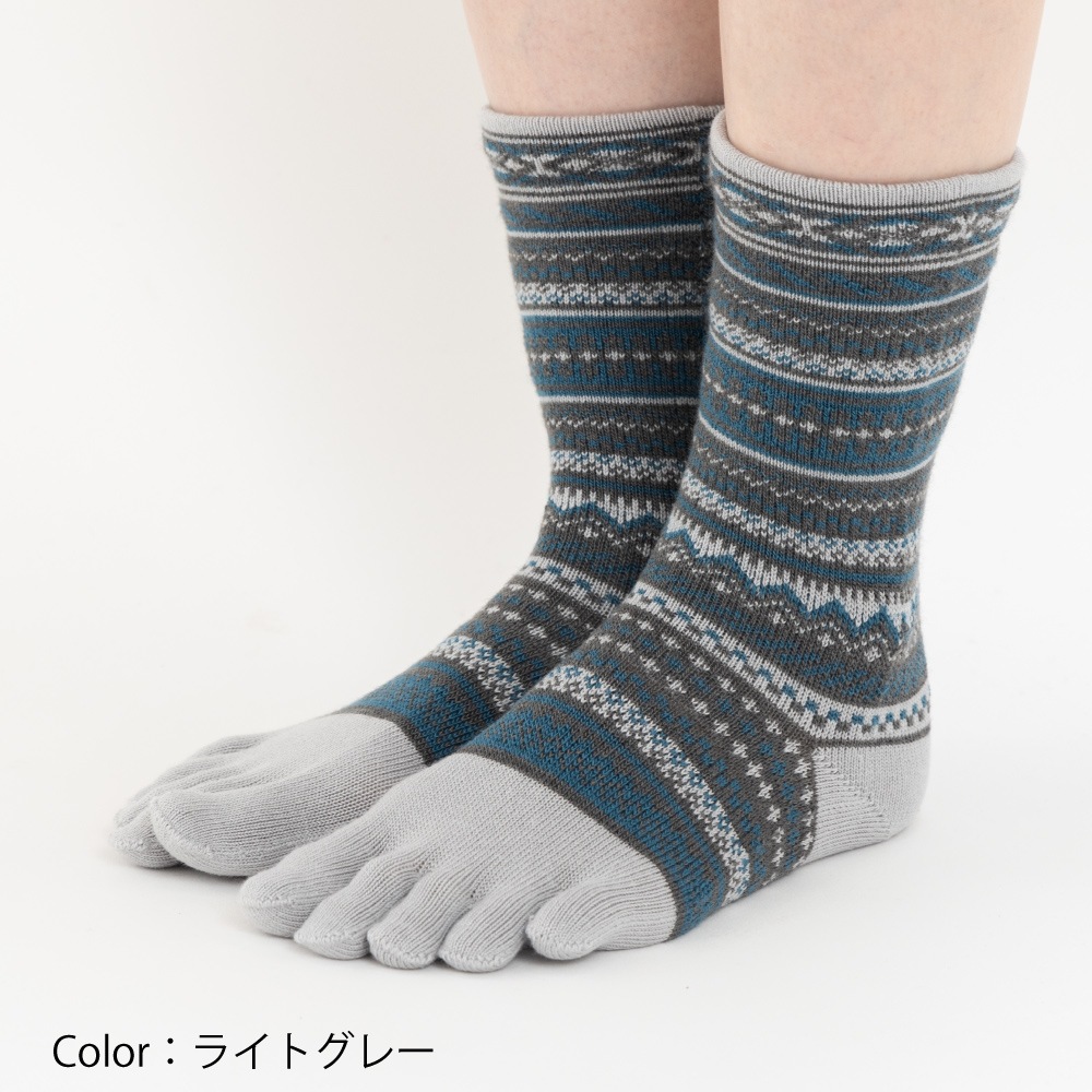 ジャカードウール混 S(22-24cm) M(24-26cm)【40893】日本製 五本指靴下 暖かい 冷え取り