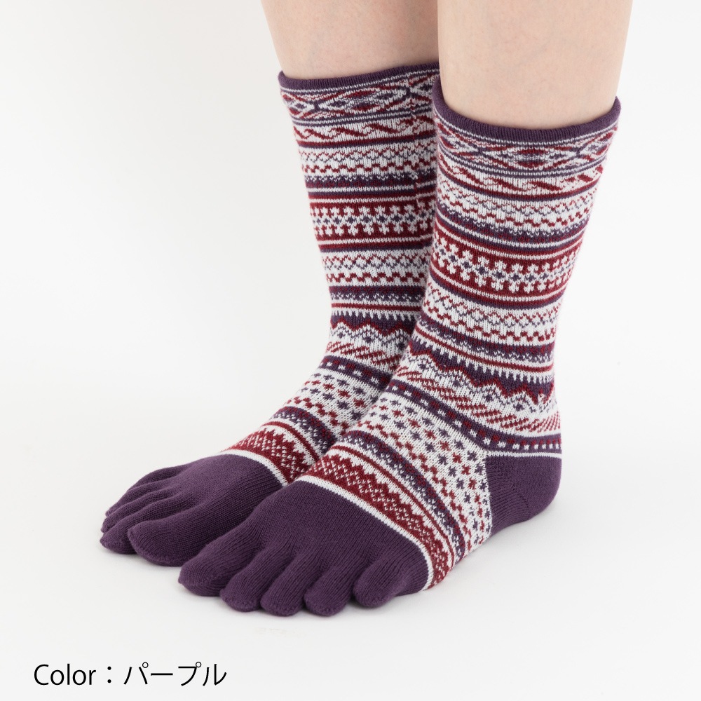 ジャカードウール混 S(22-24cm) M(24-26cm)【40893】日本製 五本指靴下 暖かい 冷え取り