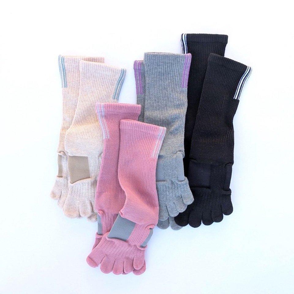 5本指ソックス タグストライプ ハイクルー ( サポート )  [131086] 23-25cm 25-27cm ラン エアークッション knitido+ ニッティドプラス ランニング ヨガ ピラティス 五本指 靴下